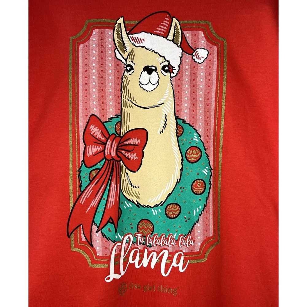 XL Itsa Girl Thing Christmas FA LALALALA LALA LLAMA Long Sleeved T-SHIRT